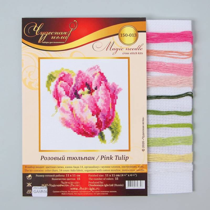 Набор для вышивания крестом «Розовый тюльпан» 11x11 см