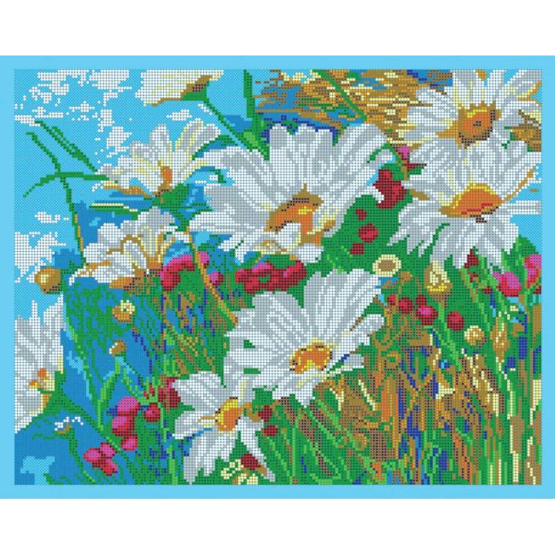 'Ромашки' 38x30см набор на атласе для вышивания чешским бисером 'Вышивочка' ВЛ-028П