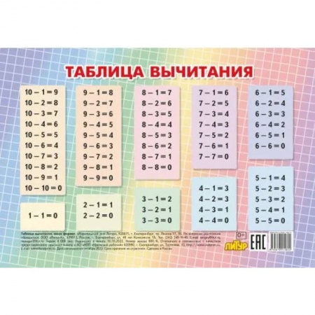 Математика. Алгебра. Геометрия, книга Таблица вычитания купить по скидке