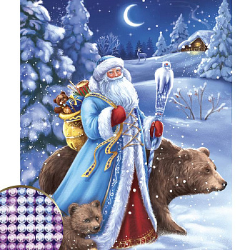 Алмазная вышивка с частичным заполнением 'Дед Мороз' 30x40 см, холст, емкость